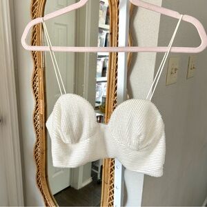 Zara / Oyster White Beaded Crop Top